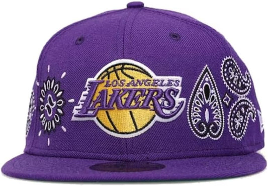 New Era Mens Los Angeles Lakers Paisley 9fifty Snapback Adjustable Baseball Hat Cap - Purple