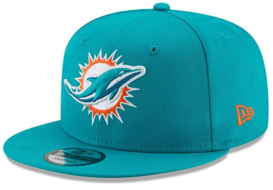 New Era Authentic Exclusive Dolphins Miami 9Fifty Snapback/9Twenty/MVP/9Forty Adjustable Hat - OSFM (Aqua Team Color Current Logo), Black