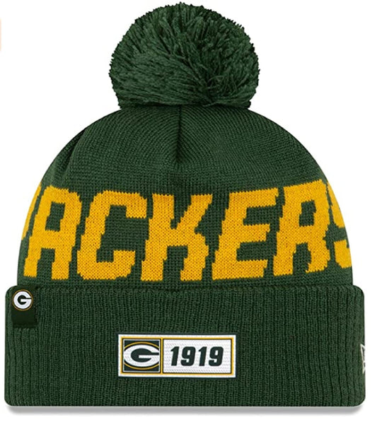 New Era Authentic Collection Packers Green Bay Cold Weather Cuffed Knit Beanie Skully Cap Hat One Size Fit Most (Onfield 19 Road) Black