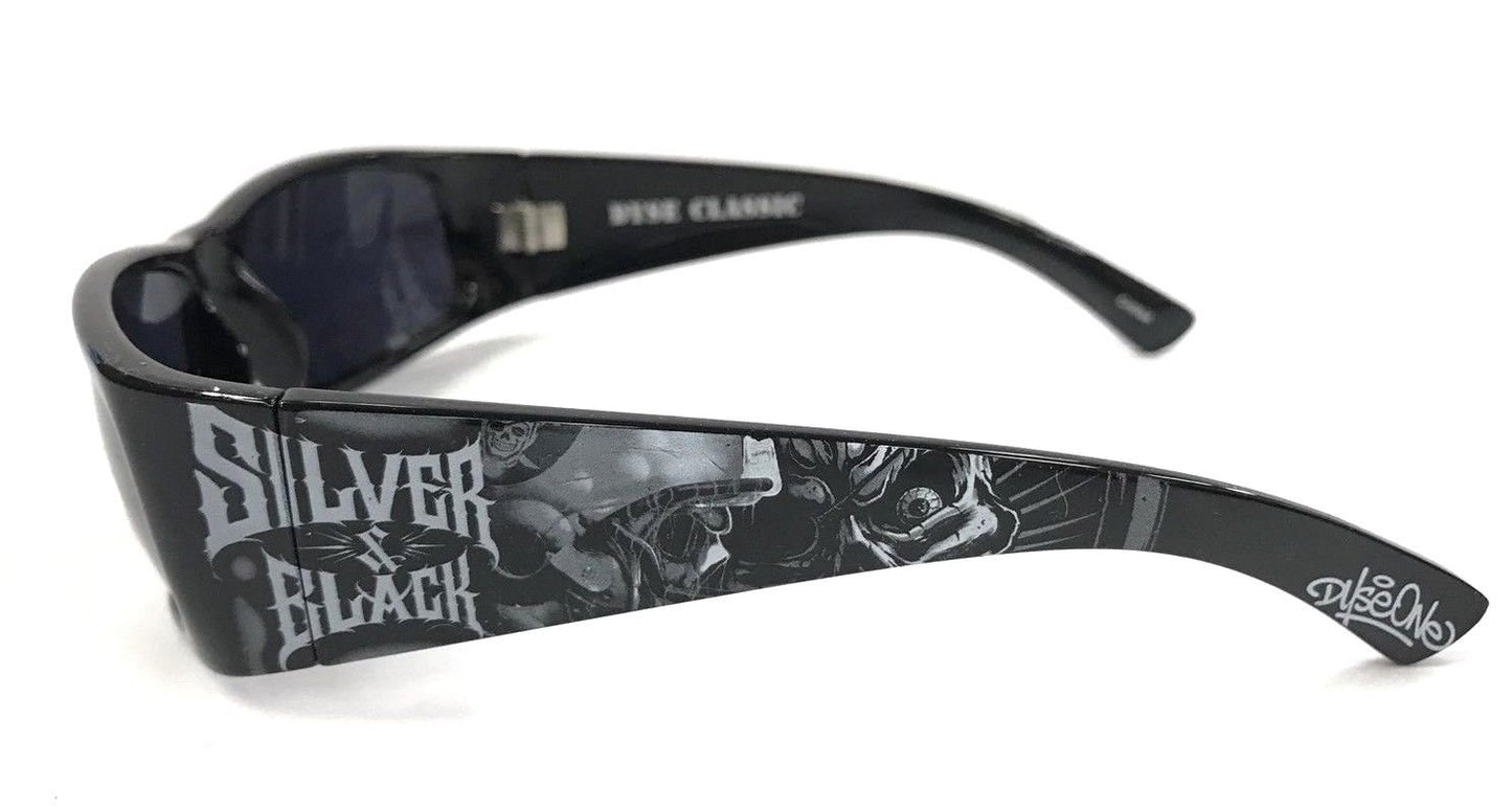 DYSE ONE Authentic Shades Raiders Skull Silver & Black Sunglasses California Lowrider Style