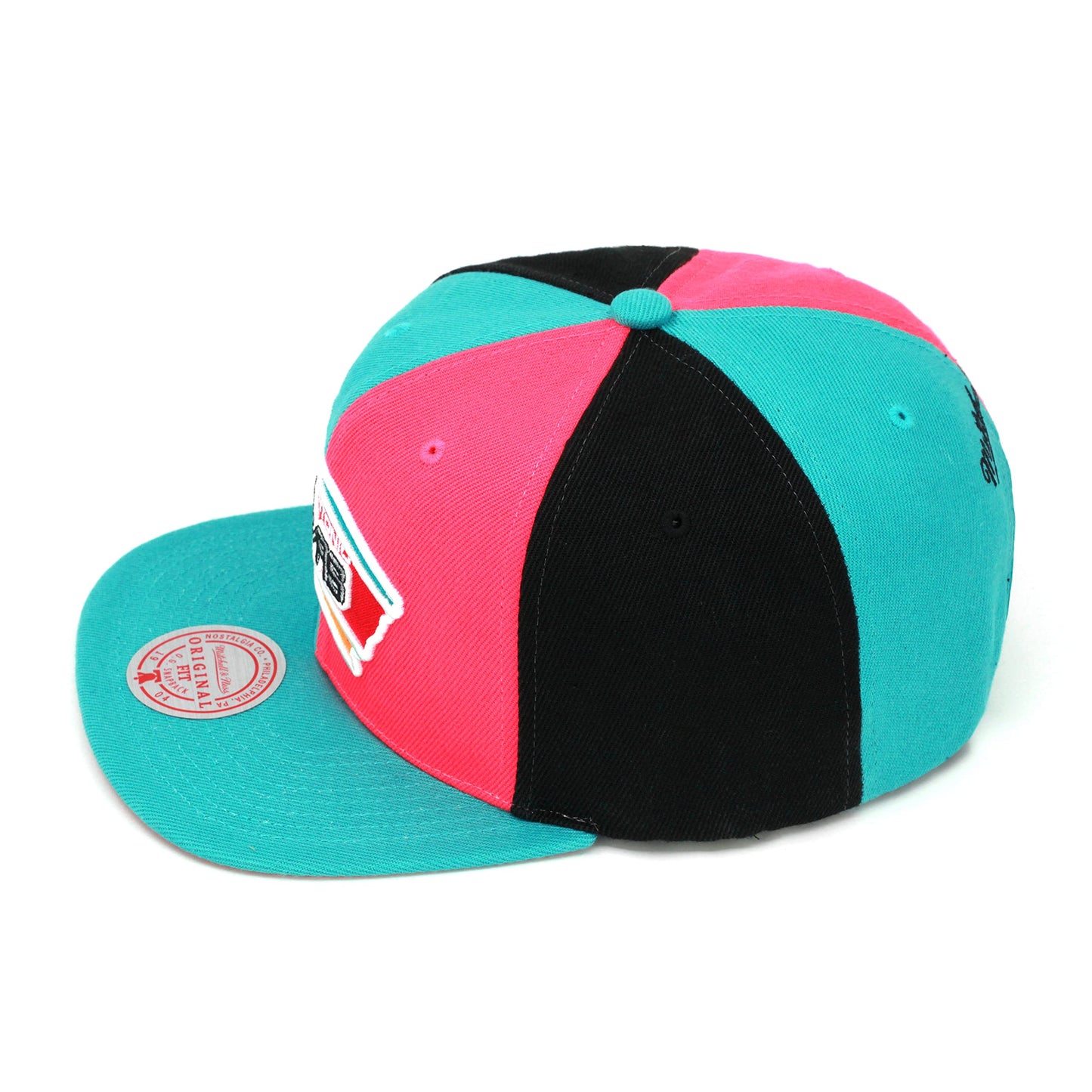 Mitchell & Ness San Antonio Spurs Pinwheel Snapback Hat Adjustable Cap - Teal/Pink/Black/Throwback