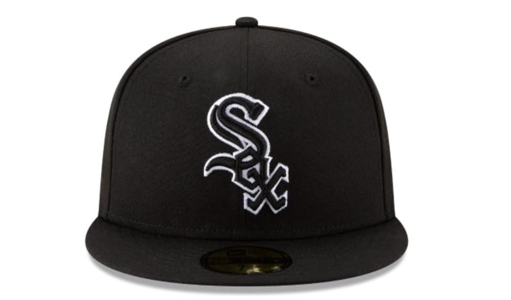 New Era Men's Chicago White Sox Black on Black White Outline B Dub 59Fifty Fitted Hat (US, Numeric, 8, Black/White)