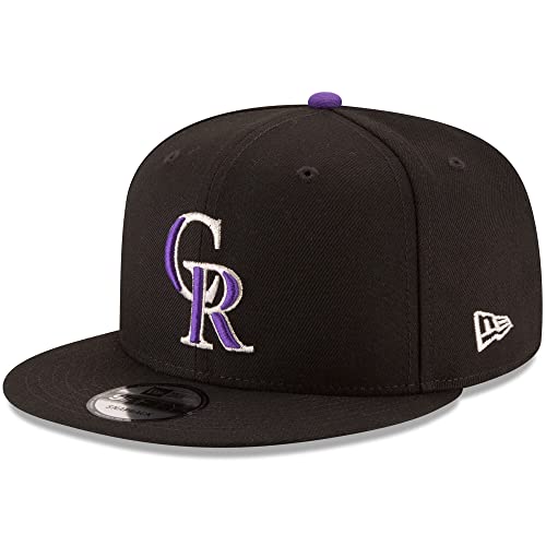 New Era Unisex-Adult MLB 9Fifty Team Color Primary Logo Adjustable Snapback Hat Cap One Size Fits All - Colorado Rockies Black