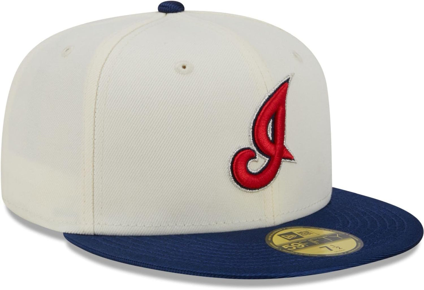 New Era Men's Cleveland Indians 59FIFTY Team Shimmer Fitted Hat - Cream/Blue
