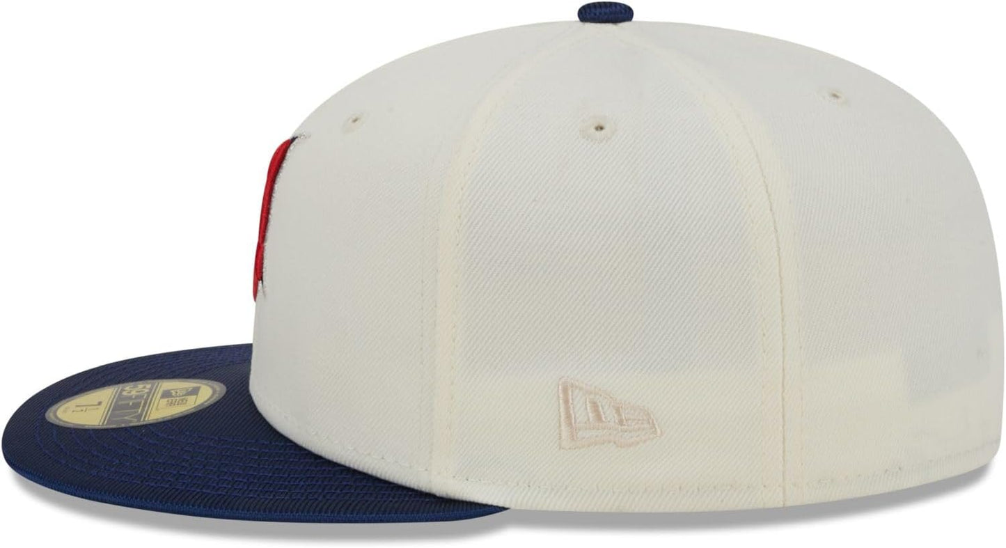 New Era Men's Cleveland Indians 59FIFTY Team Shimmer Fitted Hat - Cream/Blue