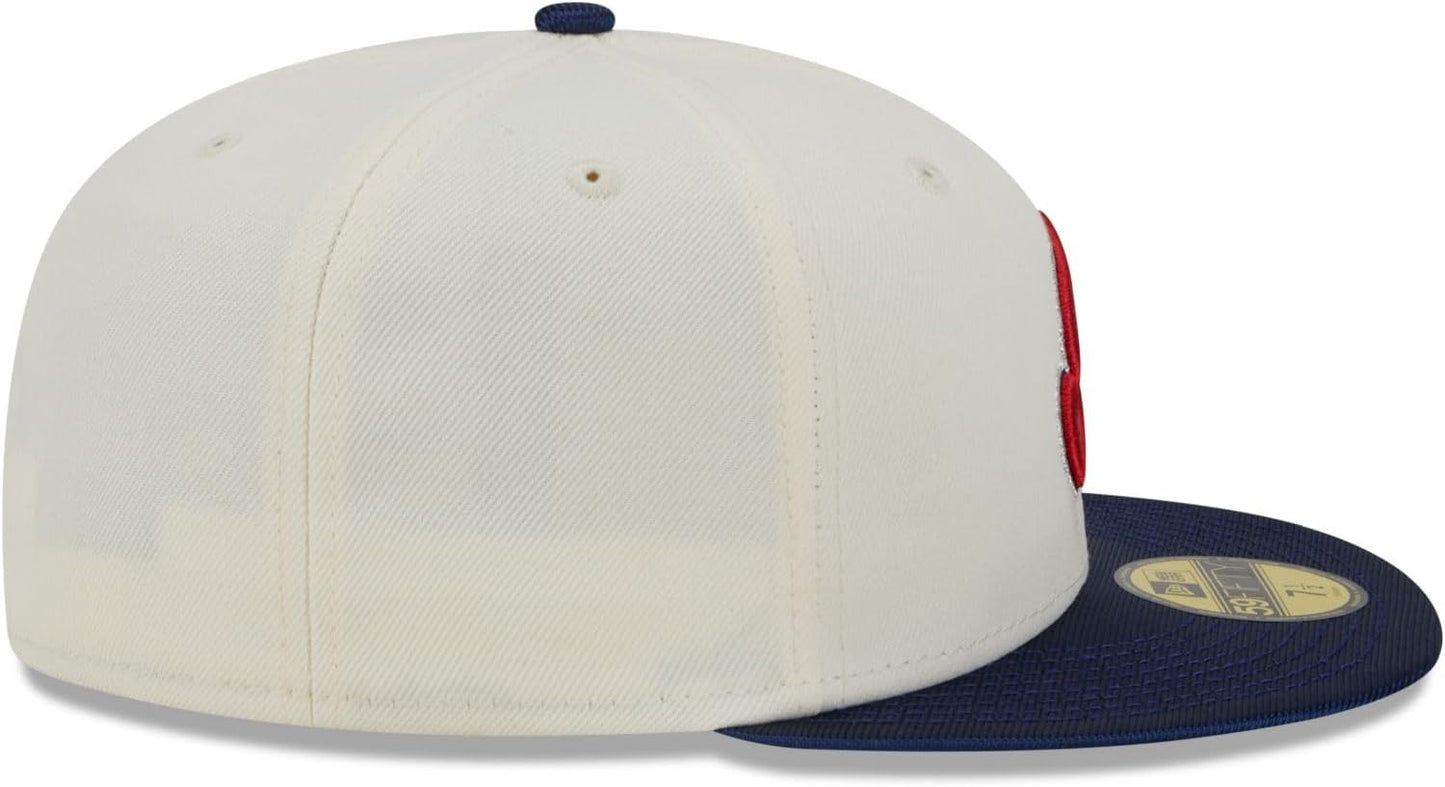 New Era Men's Cleveland Indians 59FIFTY Team Shimmer Fitted Hat - Cream/Blue