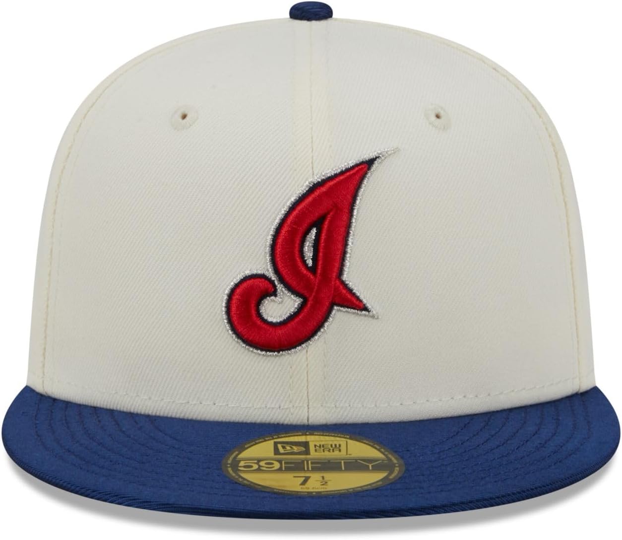 New Era Men's Cleveland Indians 59FIFTY Team Shimmer Fitted Hat - Cream/Blue