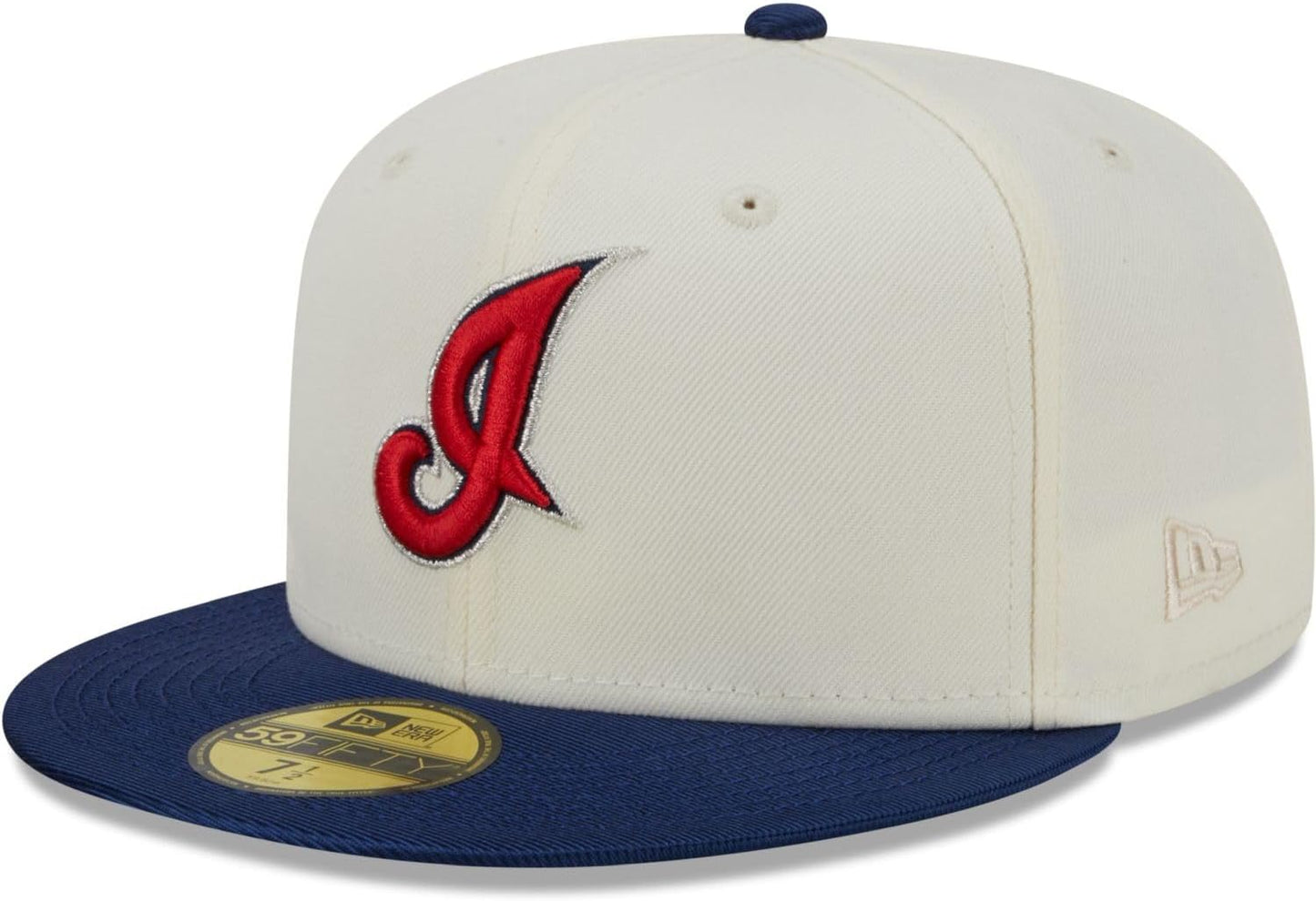 New Era Men's Cleveland Indians 59FIFTY Team Shimmer Fitted Hat - Cream/Blue