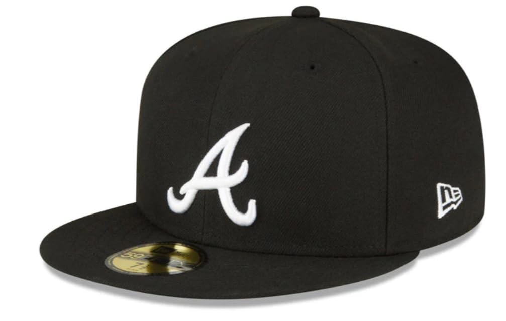 New Era Men's Atlanta Braves 59FIFTY 2021 World Series Champions Side Patch Fitted Cap, Hat Black/White (US, Numeric, 7 3/8, Black/White)