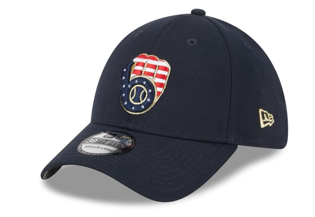 New Era Men's Milwaukee Brewers Navy 2023 Fourth of July 39THIRTY Flex Fit Hat-Size Large/XLarge