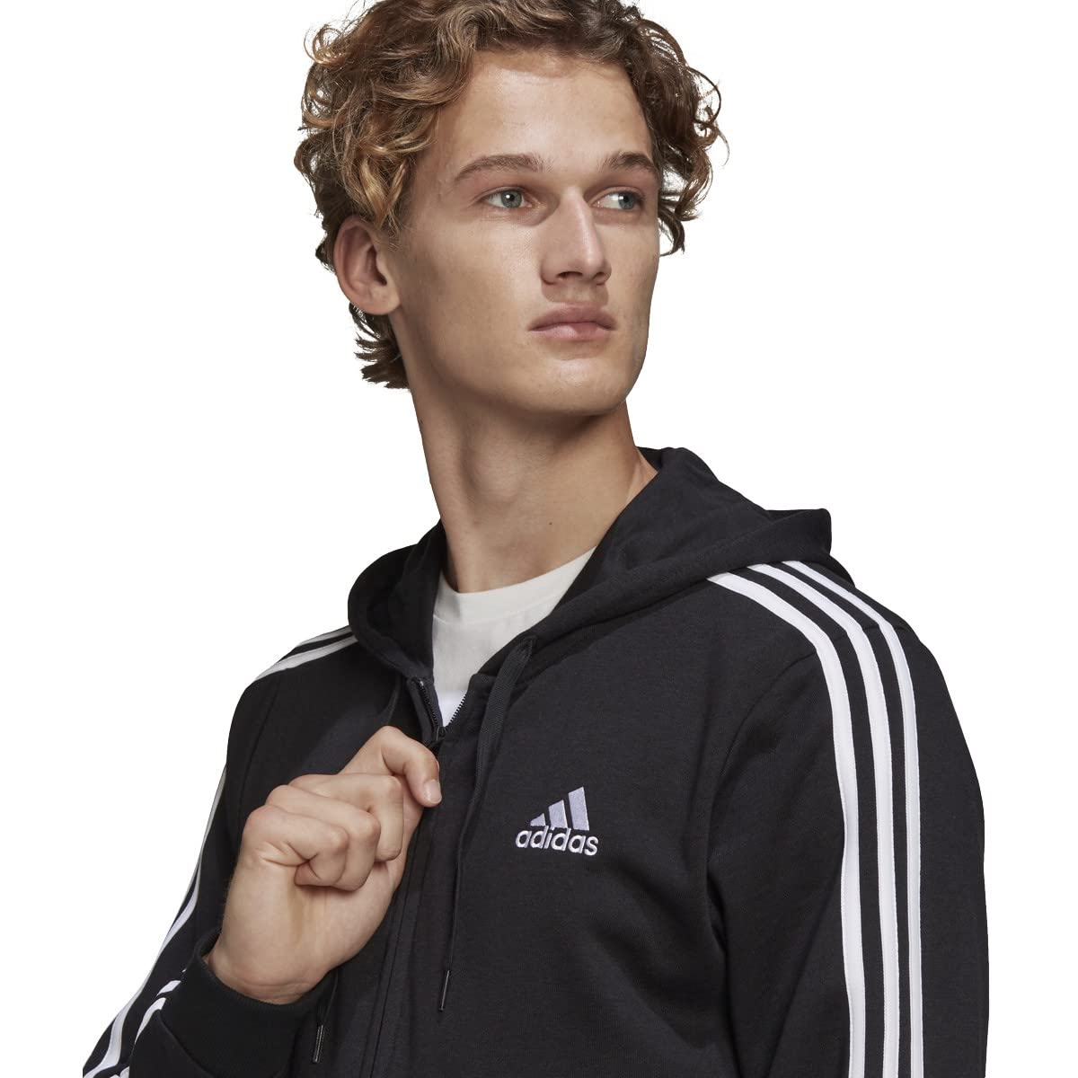 adidas Men's Essentials French Terry 3-Stripes Full-Zip Hoodie