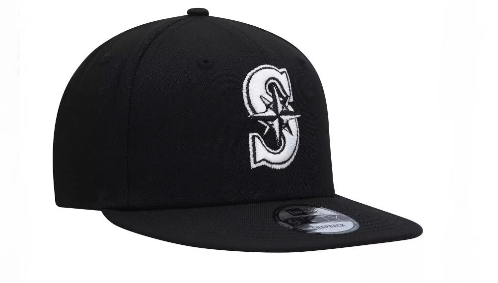 New Era Men's Black White Team 9FIFTY Snapback Hat (US, Alpha, One Size, Black/White, Seattle Mariners)