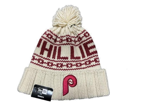 New Era Woman's Tan Knit Beanie Hat (US, Alpha, One Size, Tan/Burg, Philadelphia Phillies Cooperstown)