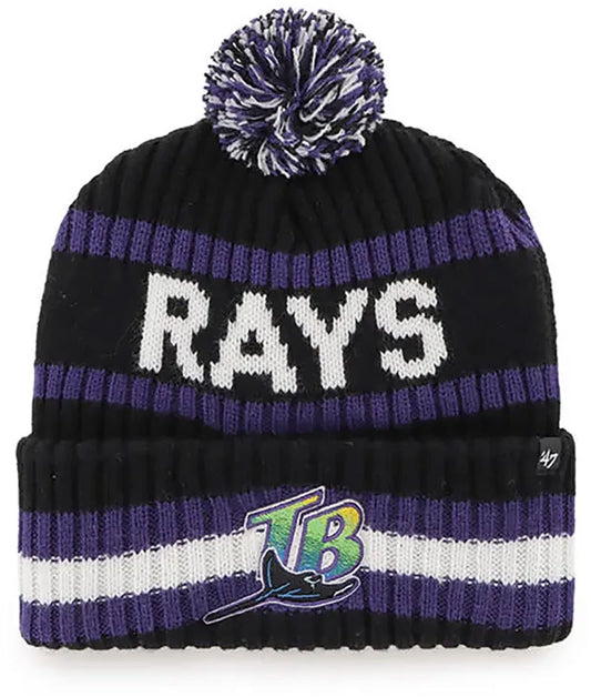 '47 Tampa Bay Rays Mens Womens Cooperstown Bering Cuff Knit Stretch Fit Black Team Color Logo Beanie