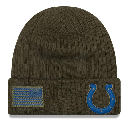 New Era Authentic Collection Colts Sideline Cold Weather Cuffed Knit Beanie Cap Hat One Size Fit Most (Salute to Service 18) Blue