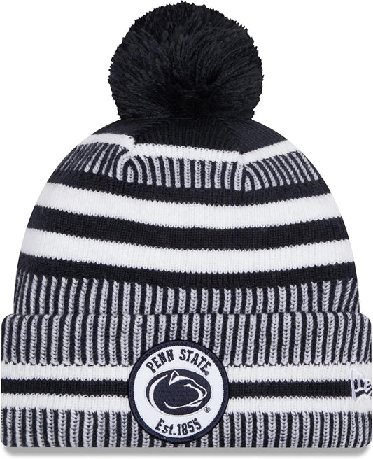New Era Penn State Nittany Lions Blue Sideline Sport Cuff Beanie Hat with Pom - NCAA Cuffed Winter Cap