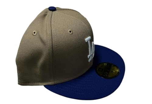 New Era Men's Los Angeles Dodgers Authentic Khaki/Blue/White 59FIFTY Fitted Hat (US, Numeric, 7 5/8, Khaki/Blue/White)
