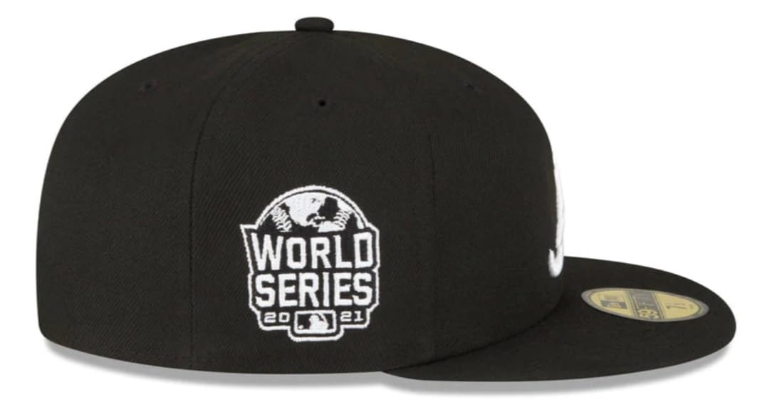 New Era Men's Atlanta Braves 59FIFTY 2021 World Series Champions Side Patch Fitted Cap, Hat Black/White (US, Numeric, 7 3/8, Black/White)