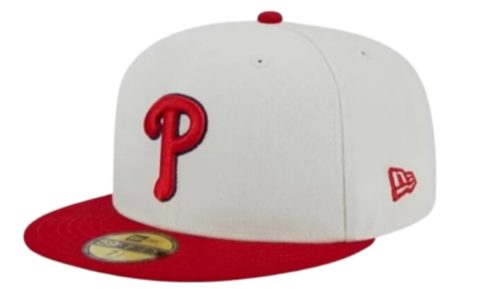 New Era Philadelphia Phillies World Series 2008 Retro Cooperstown 59Fifty 5950 Fitted Hat Cap, Ivory/Red