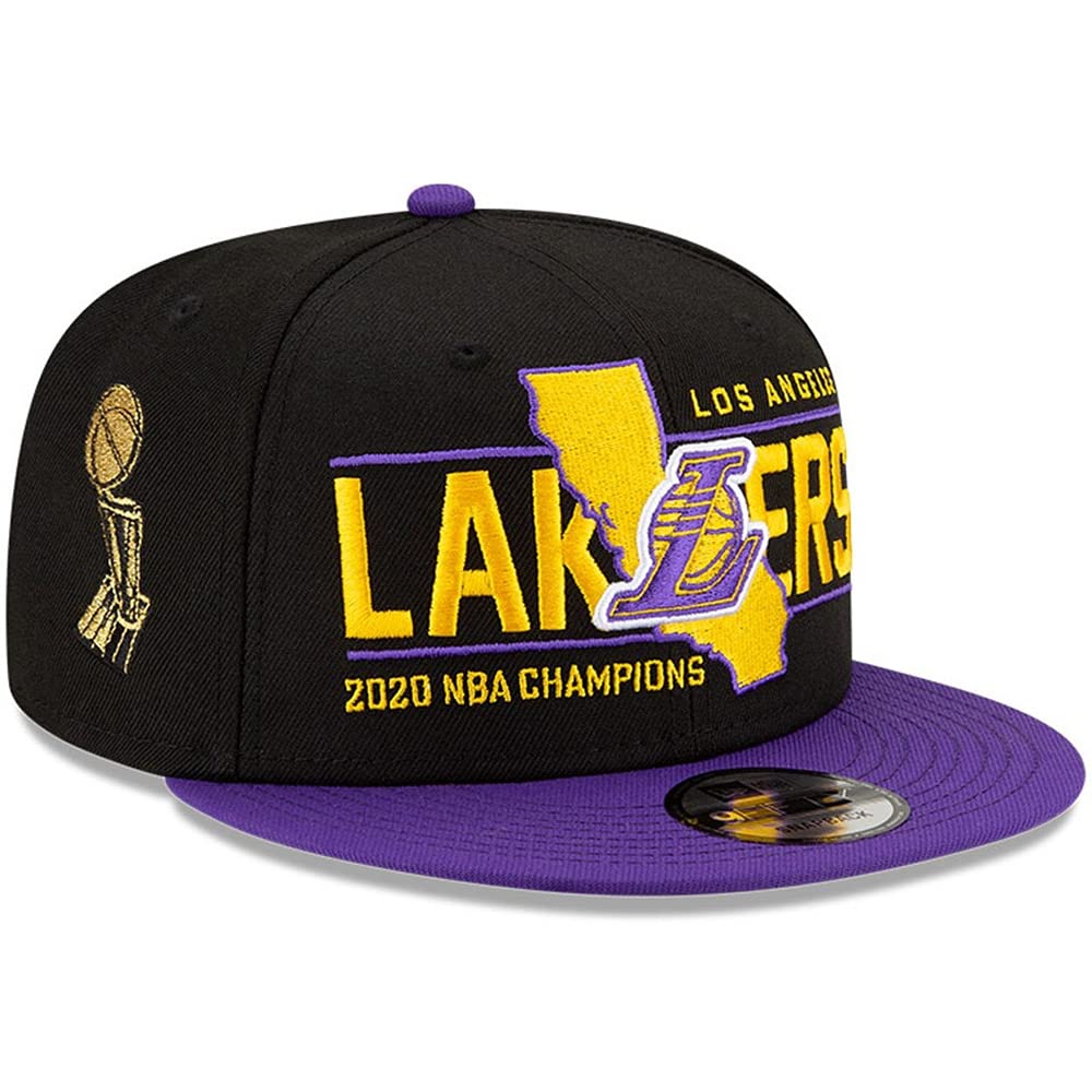 New Era LA Los Angeles Lakers 9FIFTY 2020 NBA Finals Champions California State Snapback Cap, Adjustable 2Tone Black Purple Hat,Purple Black Gold