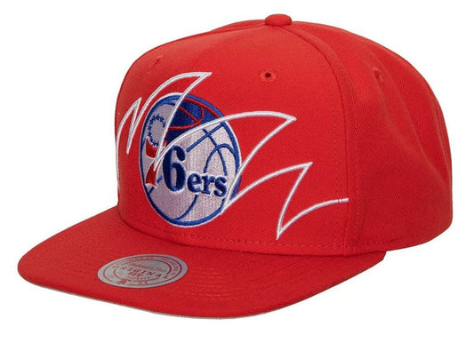 Mitchell & Ness Philadelphia 76ers Shark Bite Snapback Adjustable Hat Cap - Red