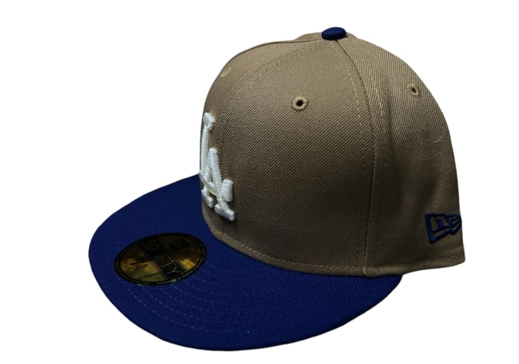 New Era Men's Los Angeles Dodgers Authentic Khaki/Blue/White 59FIFTY Fitted Hat (US, Numeric, 7 1/2, Khaki/Blue/White)