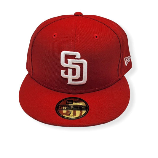 New Era Men's San Diego Padres White Logo 5950 59FIFTY Fitted Hat - Red