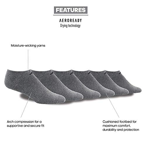 adidas Men's Athletic Cushioned Socks, 6-Pack No Show with Arch Support