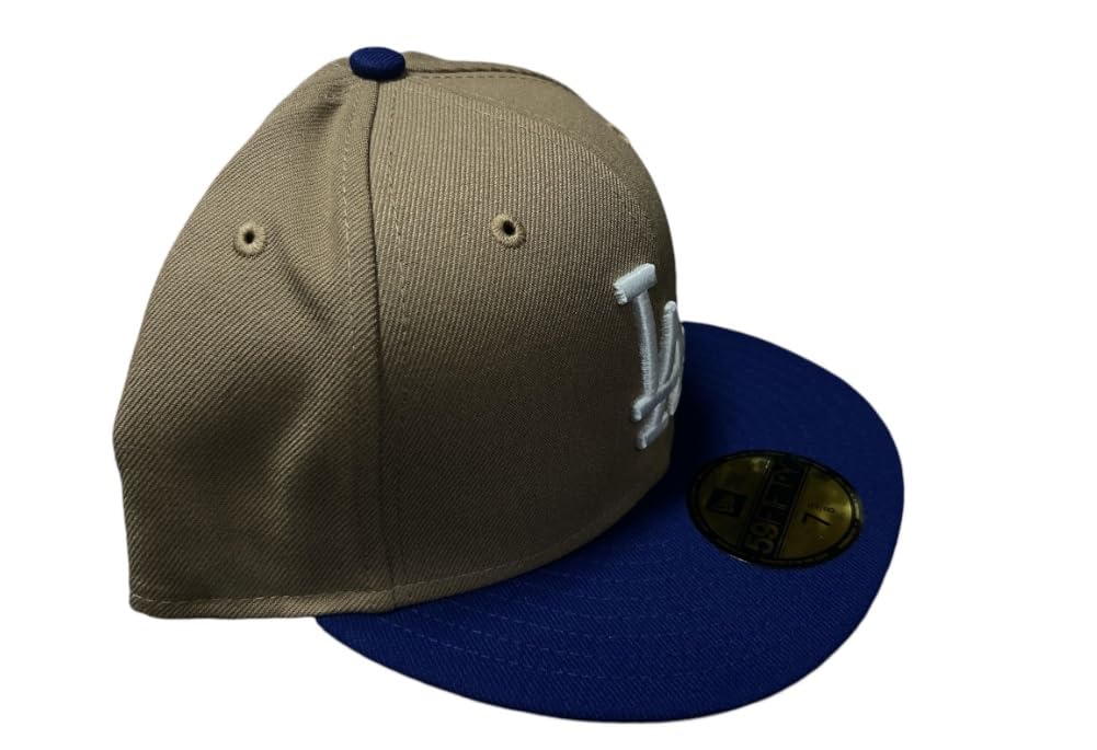 New Era Men's Los Angeles Dodgers Authentic Khaki/Blue/White 59FIFTY Fitted Hat (US, Numeric, 7 3/4, Khaki/Blue/White)