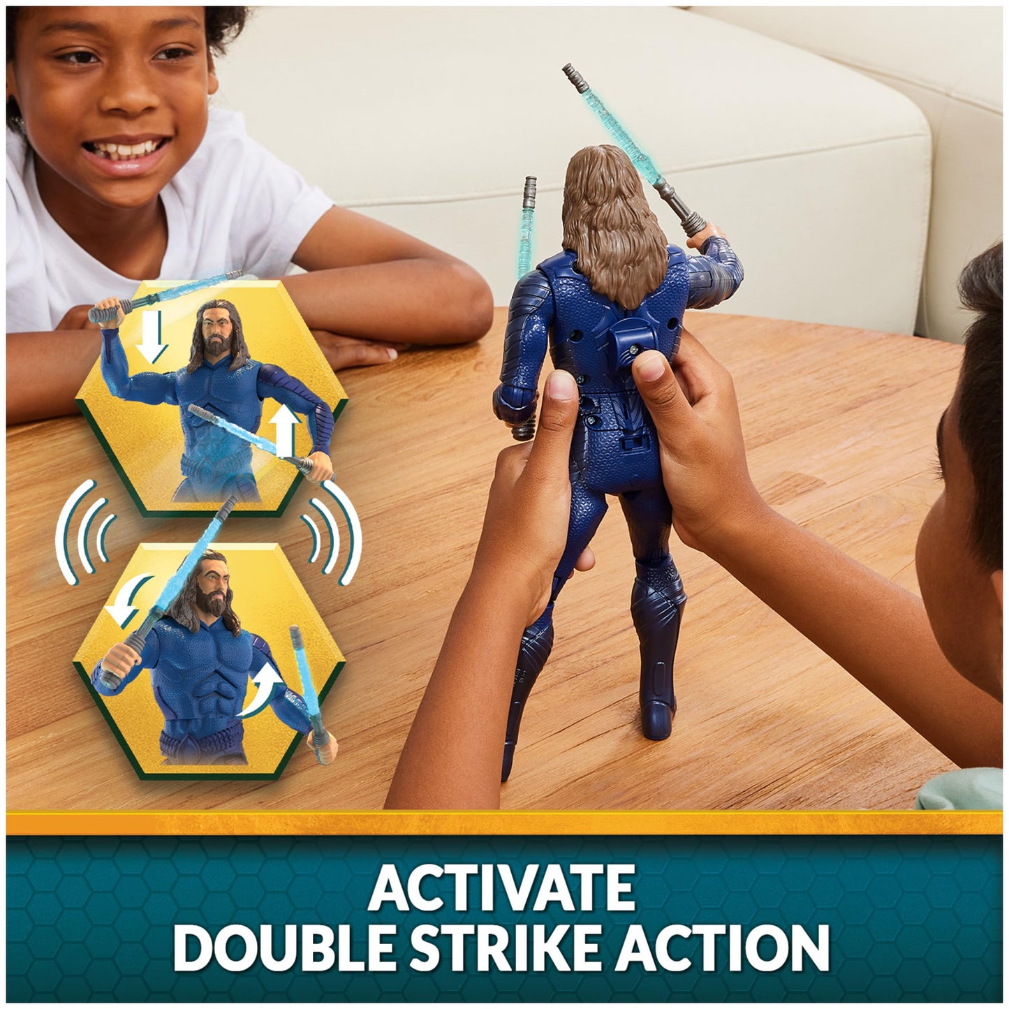 DC Comics, Double Strike Aquaman Action Figure, 12-inch, Stealth Suit, Lights & Sounds, Easy to Pose, Collectible Superhero Kids Toys for Boys 4+