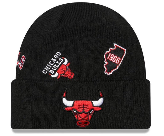New Era Men's Chicago Bulls Identity Knit Cuff Beanie Hat Basketball Black/White/Red
