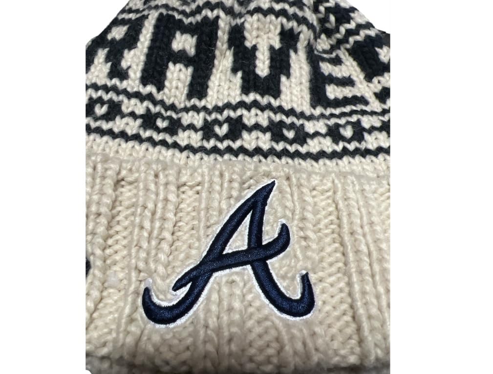 New Era Woman's Tan Knit Beanie Hat (US, Alpha, One Size, Tan/Navy, Atlanta Braves)