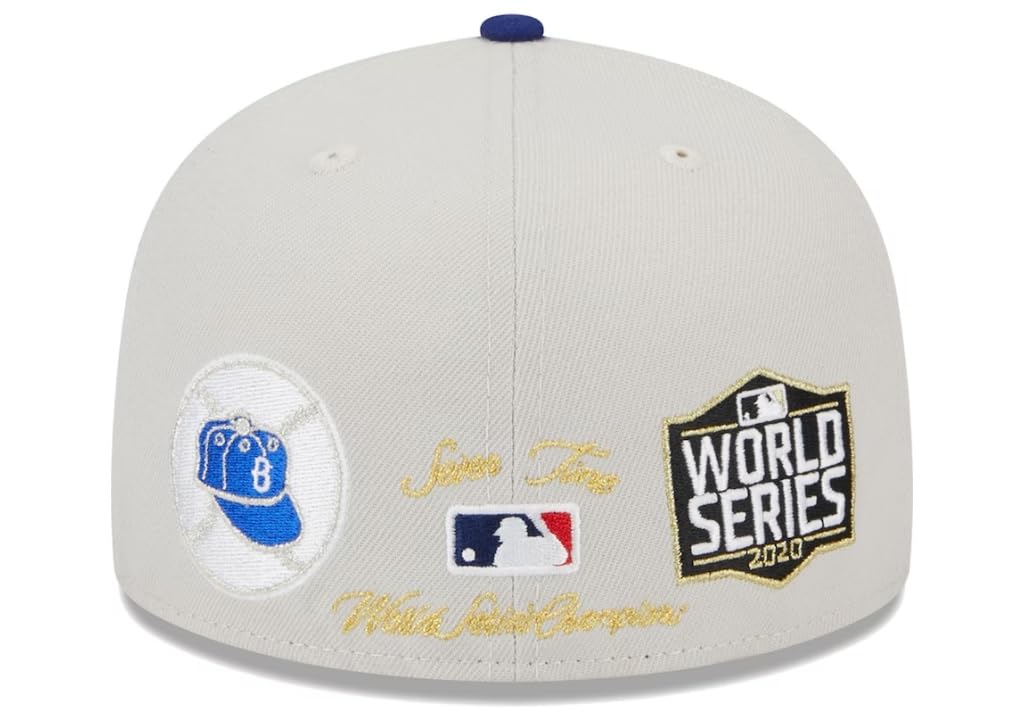 New Era Men's Los Angeles Dodgers Light Gray/Royal World Class Series 2020 Back Patch 59FIFTY Fitted Hat (US, Numeric, 7 3/8, Light Grey/Blue)