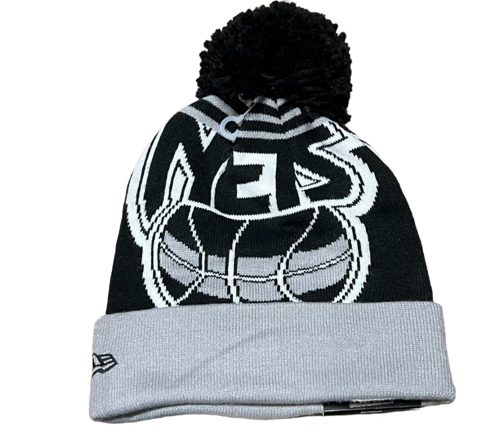New Era Men's New Jersey Nets Knit Beanie Cap Grey Black