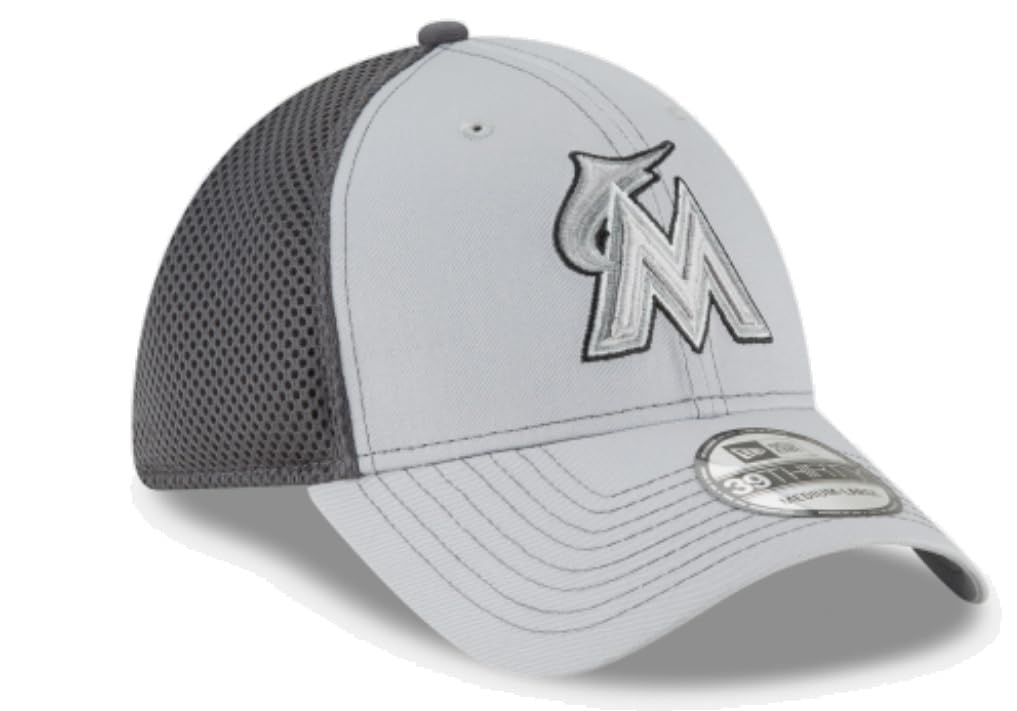 New Era Miami Marlins Mens Grey GRAYED Out NEO 39THIRTY Flex HAT (US, Alpha, Medium, Large, Gray)