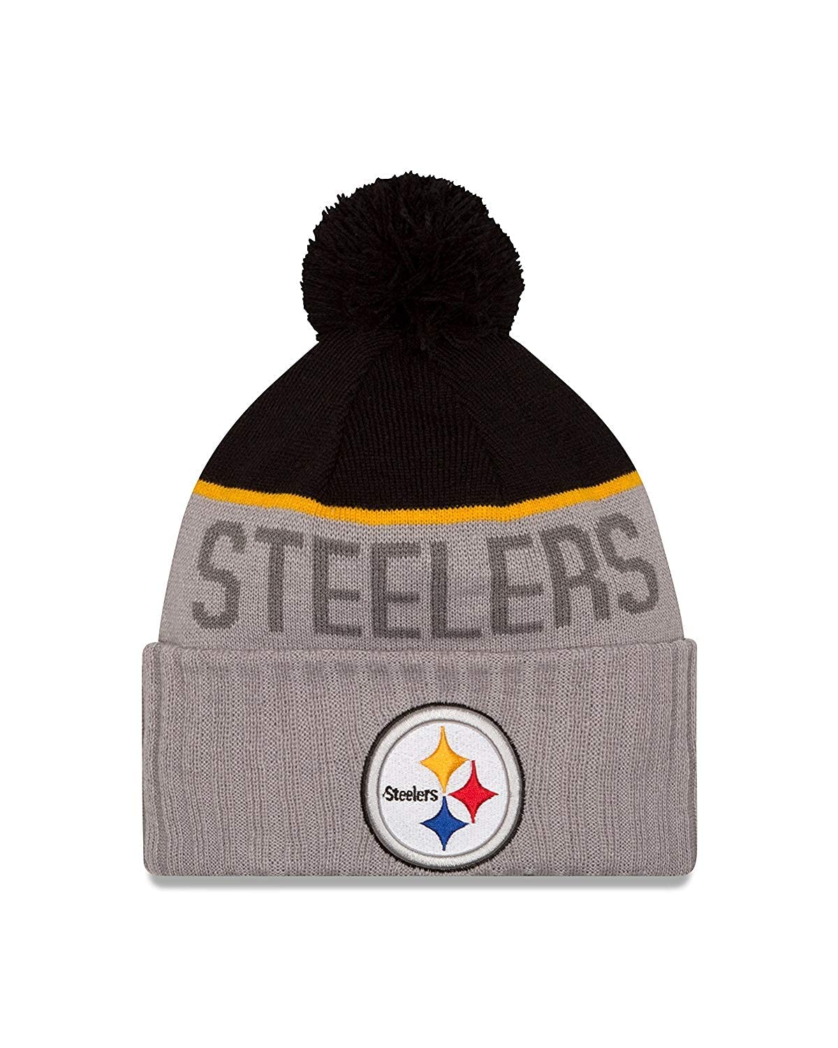 New Era Steelers Pittsburgh Sideline Cold Weather Cuffed Knit Beanie Skully Cap Hat One Size Fit Most (Onfield 15 Gray), Black