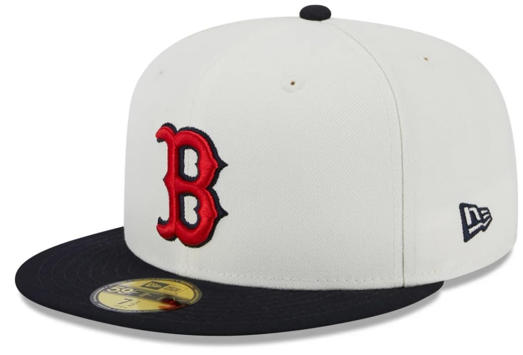 New Era Men's Boston Red Sox 2013 World Series Retro 59FIFTY Fitted Hat - Cream/Navy (US, Numeric, 7 1/2, Cream/Navy)