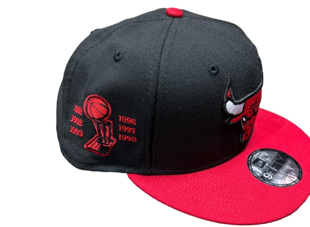New Era Chicago Bulls Snapback 9FIFTY HAT 6X NBA Finals Champions Title Trophy Black RED