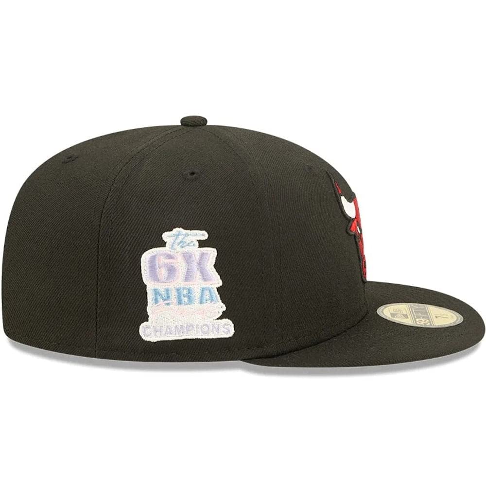New Era Chicago Bulls 6X NBA Finals Champions Pop Sweat 59FIFTY Fitted Hat - Black (US, Numeric, 8, Multicoloured)