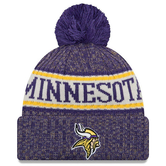 New Era Authentic Collection Vikings Sideline Cold Weather Cuffed Knit Beanie Skully Cap Hat One Size Fit Most (Onfield 18 Youth/BOY/Jr.) Black