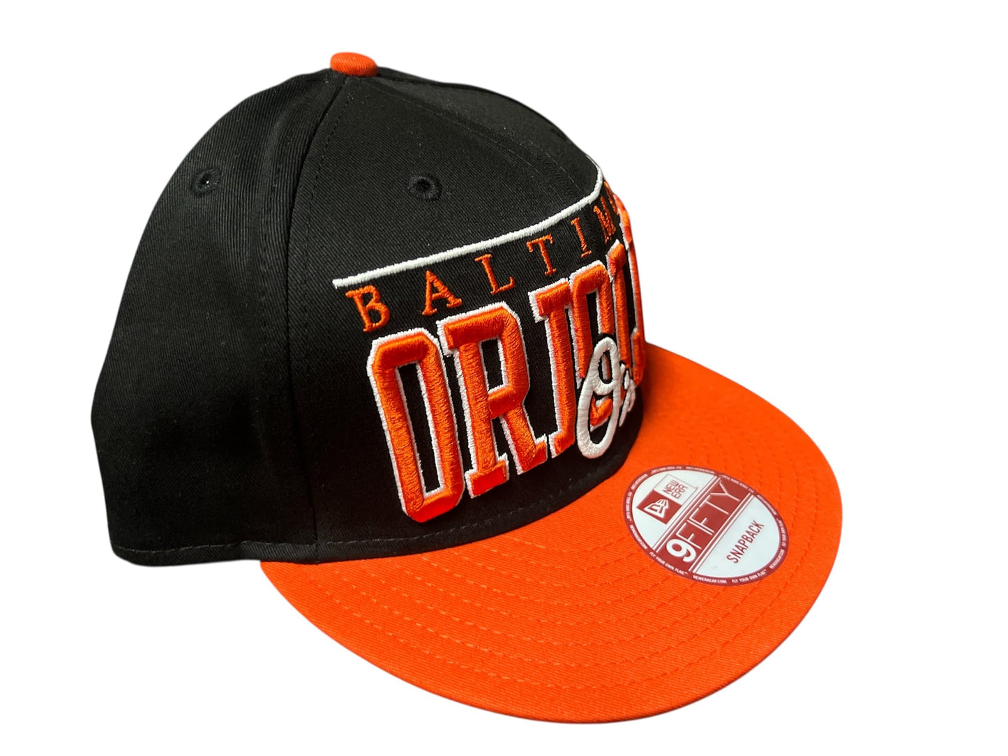 New Era Mens Baltimore Orioles Le-Arch 9Fifty Snapback 2Tone Adjustable Baseball Hat Cap - Black/Orange