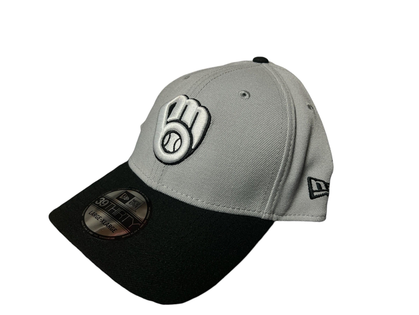 New Era Men's Milwaukee Brewers Glove Classic Flex-Fit Hat -Gray/Black Stretch Cap (US, Alpha, Medium, Large, Grey/Black)
