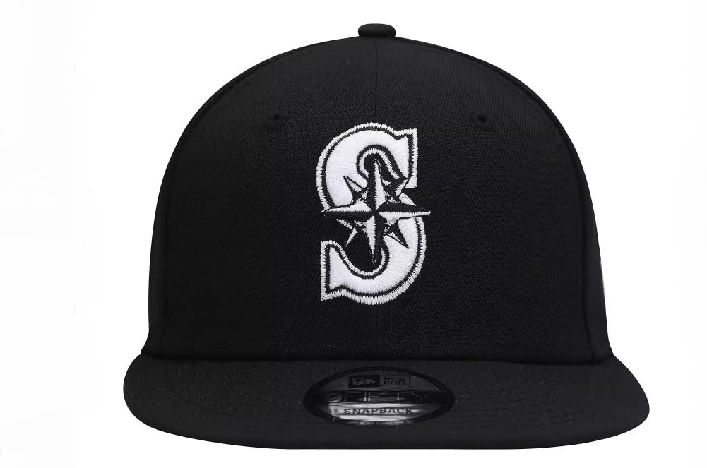 New Era Men's Black White Team 9FIFTY Snapback Hat (US, Alpha, One Size, Black/White, Seattle Mariners)