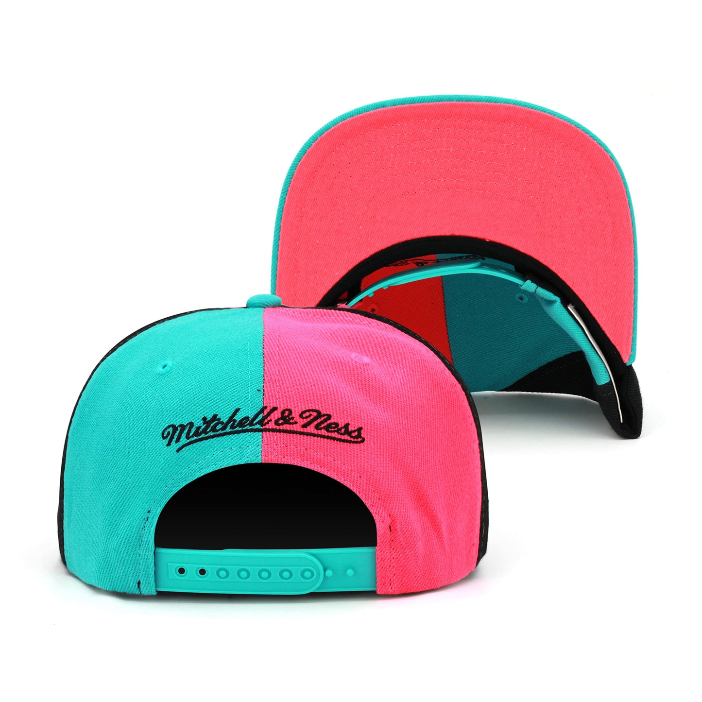 Mitchell & Ness San Antonio Spurs Pinwheel Snapback Hat Adjustable Cap - Teal/Pink/Black/Throwback