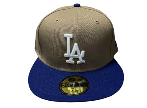 New Era Men's Los Angeles Dodgers Authentic Khaki/Blue/White 59FIFTY Fitted Hat (US, Numeric, 7 5/8, Khaki/Blue/White)