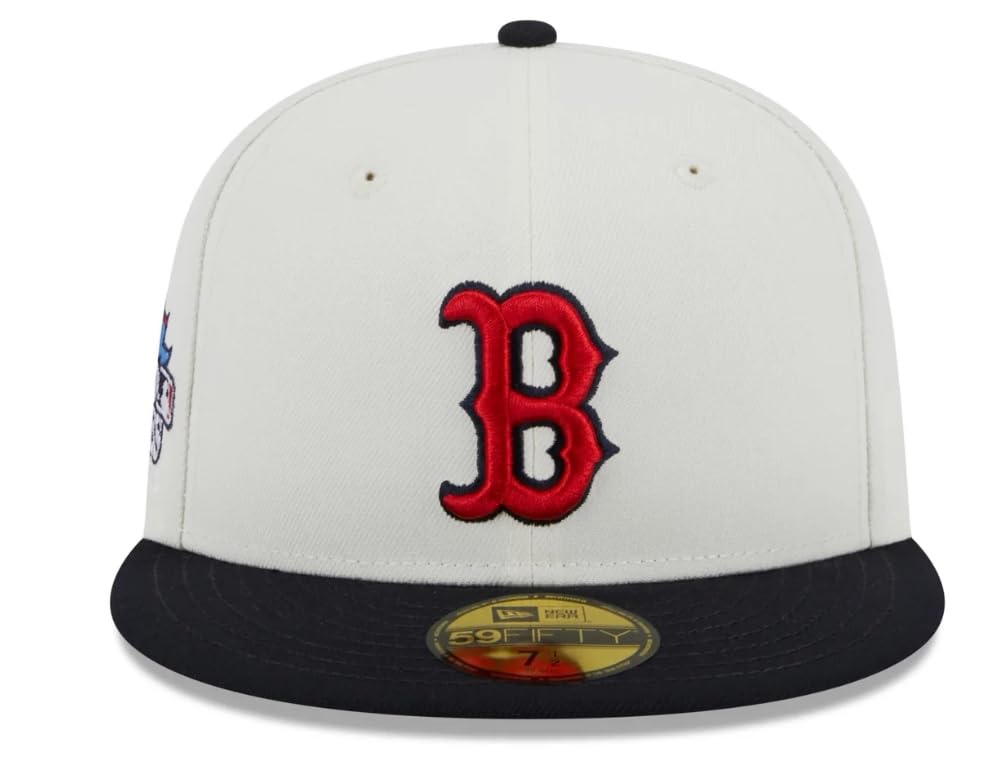 New Era Men's Boston Red Sox 2013 World Series Retro 59FIFTY Fitted Hat - Cream/Navy (US, Numeric, 7 1/2, Cream/Navy)