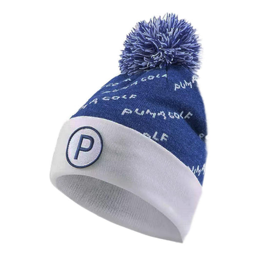 PUMA New Removable Pom Blue-White Golf Beanie