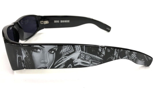 Dyse One Shades Impala Money Skull Smiley Black Sunglasses California Lowrider Style