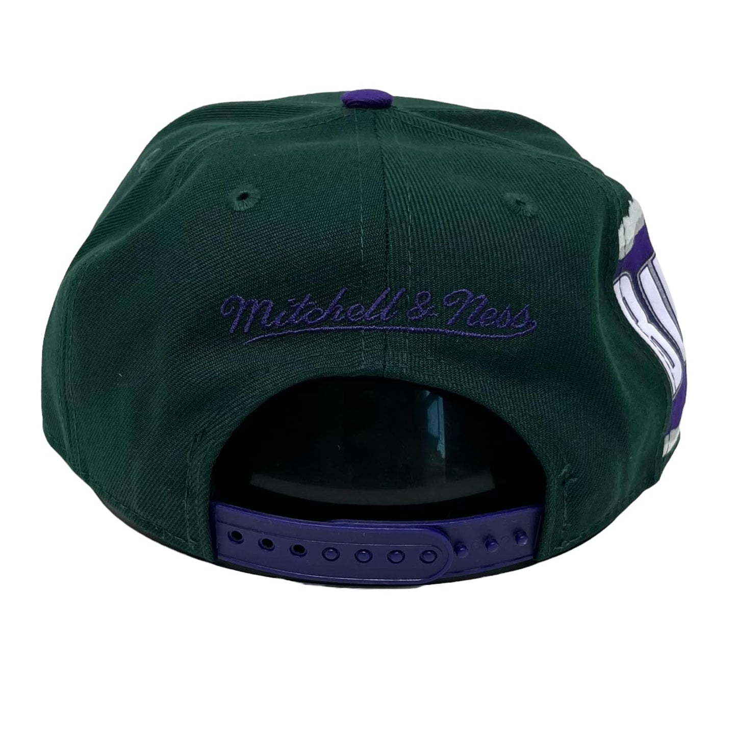 Mitchell & Ness Jumbotron Snapback Hat Adjustable Cap (Milwaukee Bucks Green/Purple)