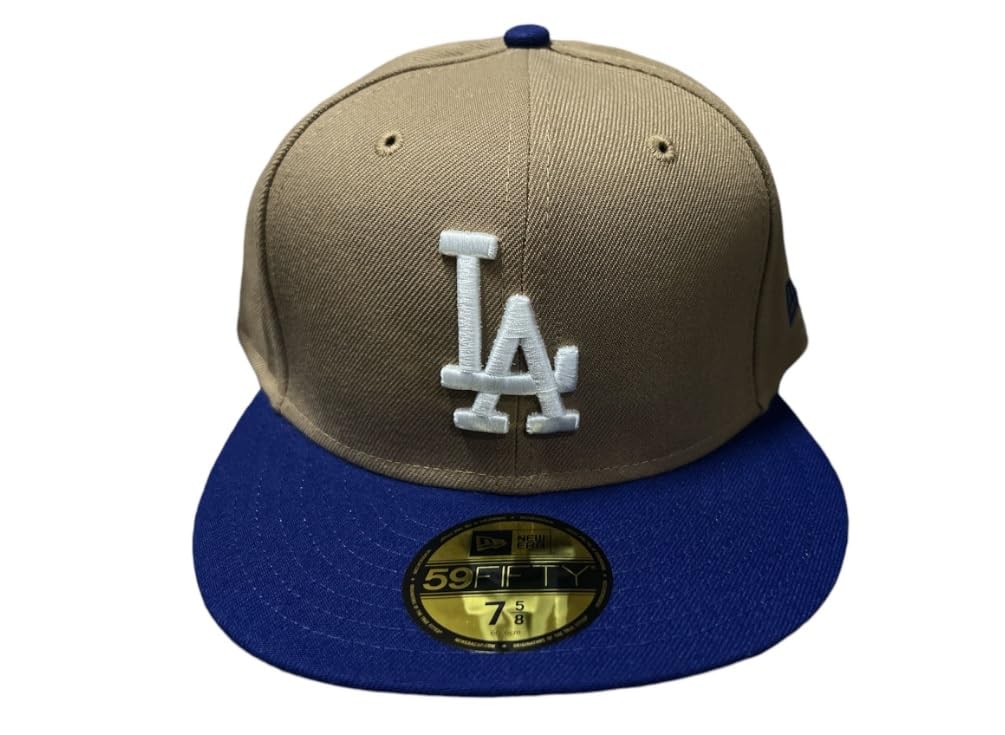 New Era Men's Los Angeles Dodgers Authentic Khaki/Blue/White 59FIFTY Fitted Hat (US, Numeric, 7 3/4, Khaki/Blue/White)